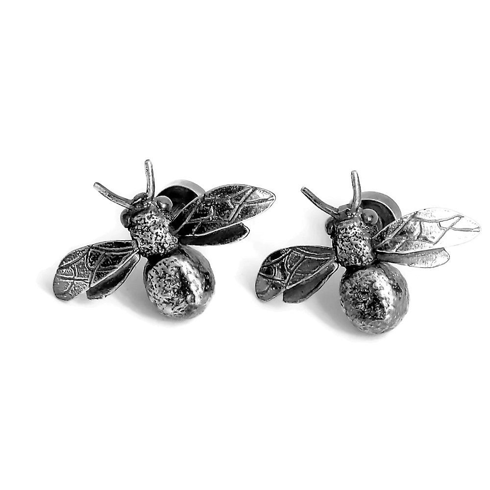 silver bee and citrine gemstone cuff-links