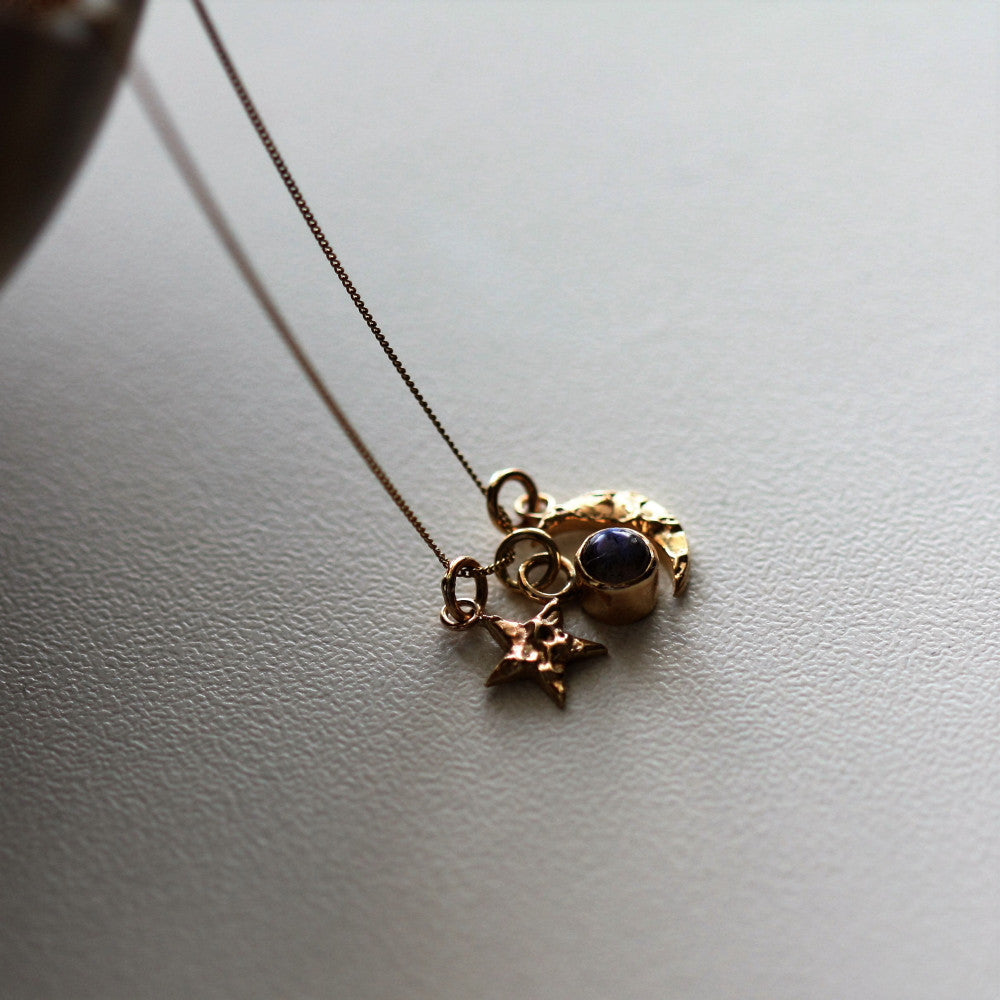 Dainty universe solid gold charm necklace 