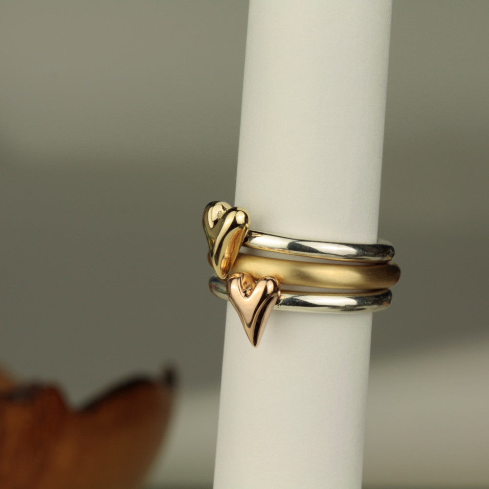 silver and gold heart stacking ring