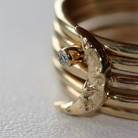 textured gold moon and diamond star handmade stacking rings