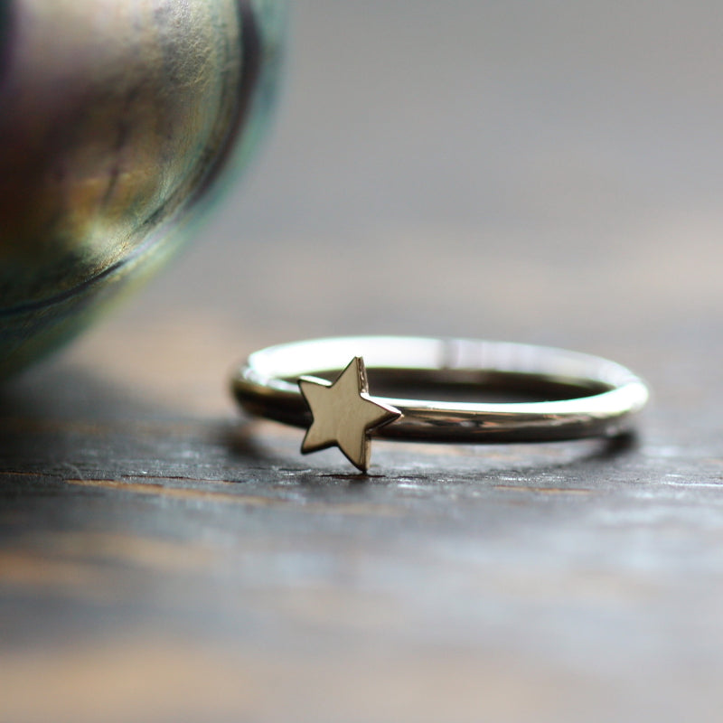 9ct solid gold star and silver stacker ring