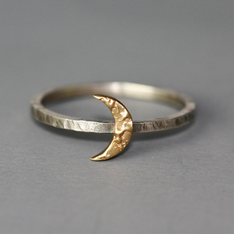 rustic gold handmade moon ring