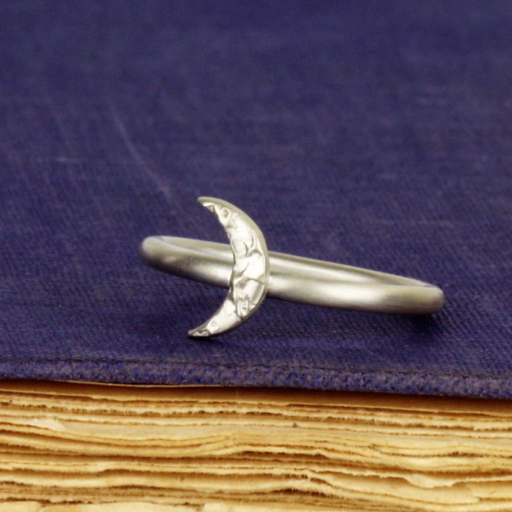 Luna textured silver moon stacking ring