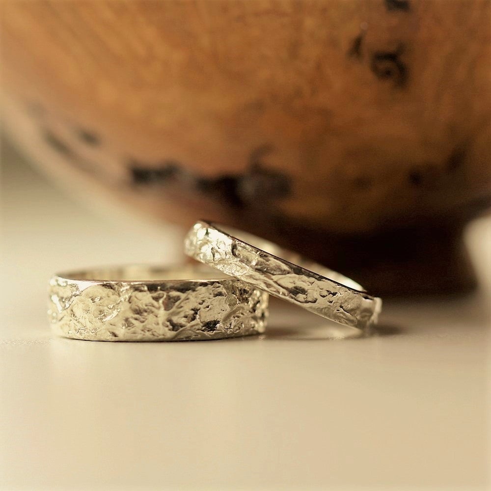 Matching Solid Gold Textured Ring Bands 