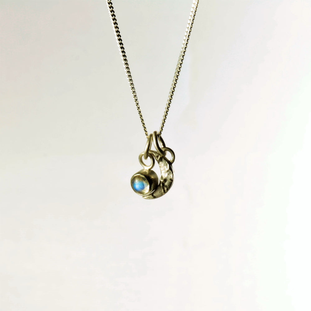 Mini textured moon charm necklace featuring Moonstone