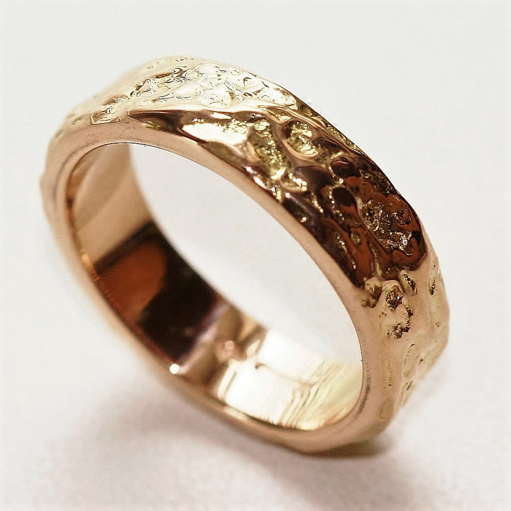 Mans Rose Gold Textured Treasure Handmade Wedding Ring 