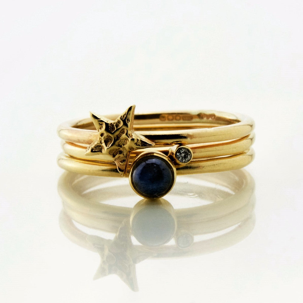 unusual 9ct solid gold labradorite diamond and star stacking ring