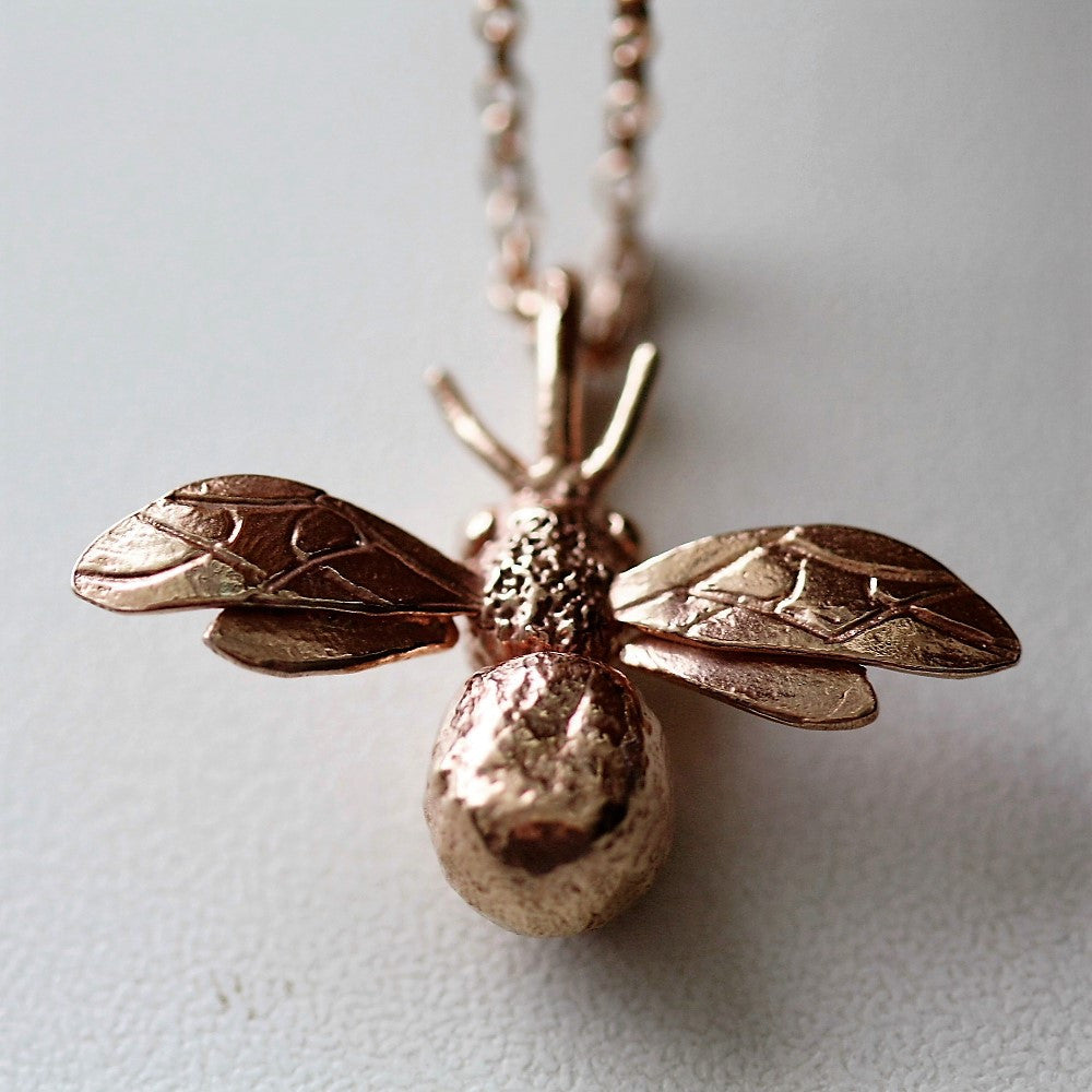 Rose gold handmade designer honey bee necklace
