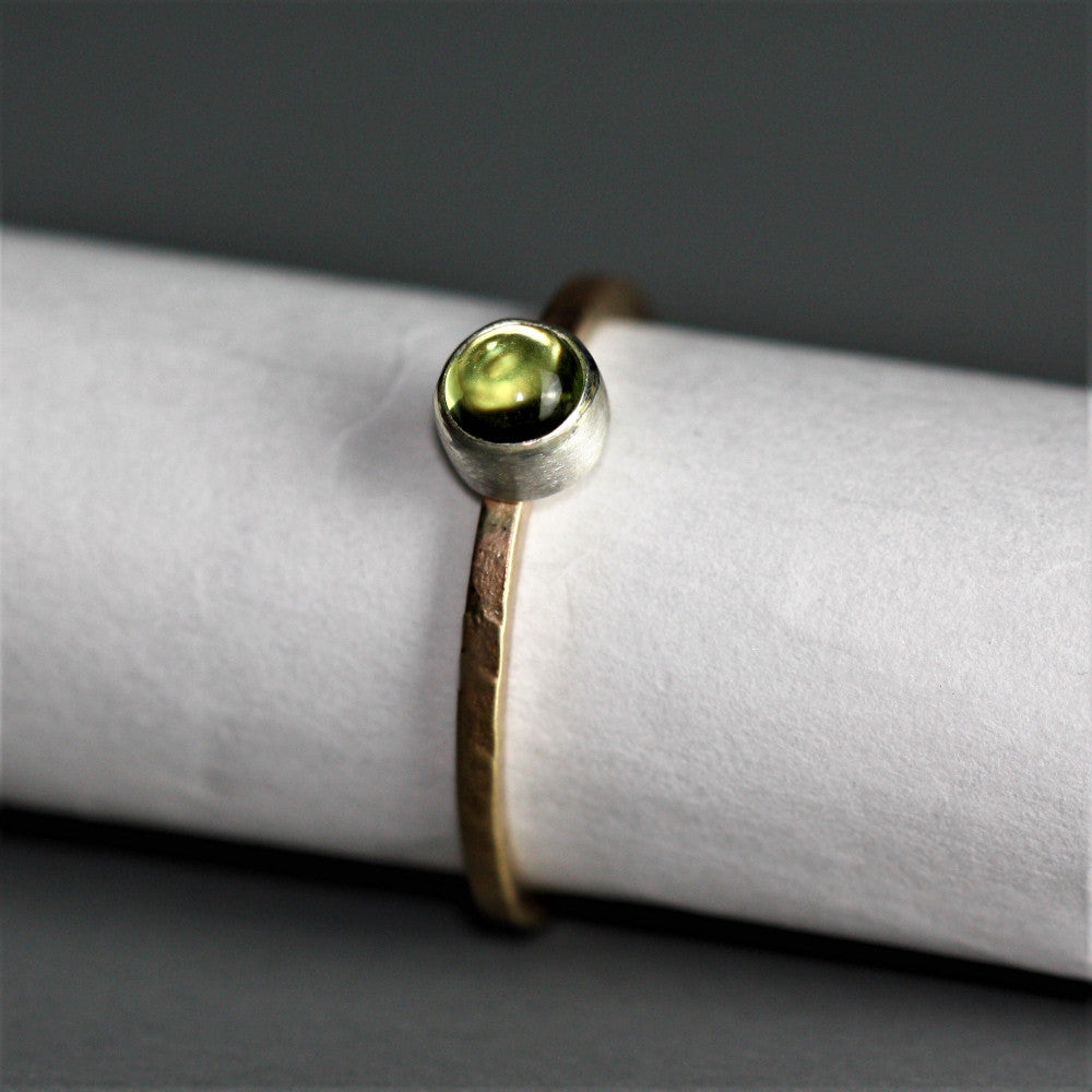Silver and Gold August Birthstone Peridot Ring