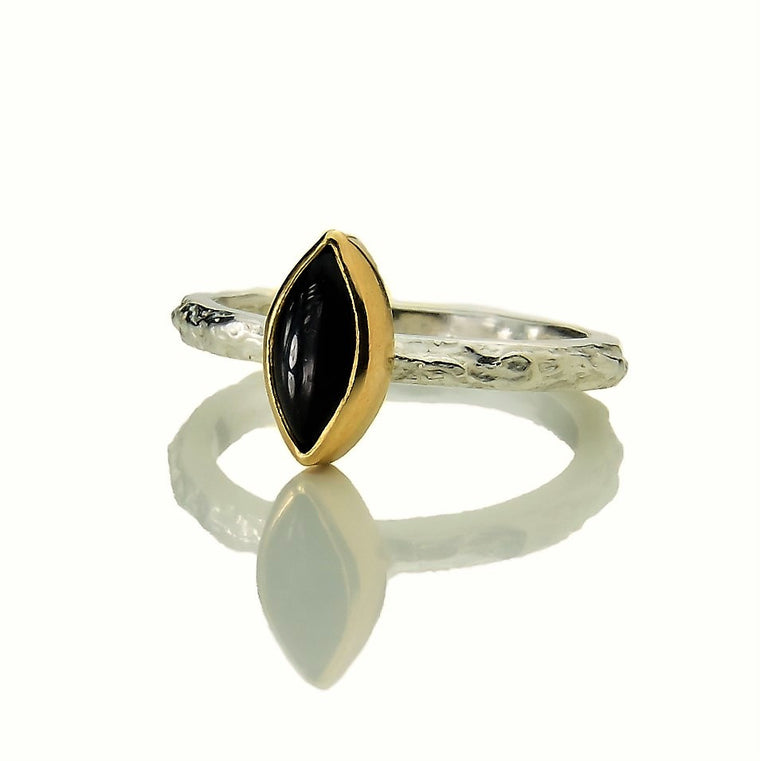 handmade silver and gold black onyx textured Treasure ring
