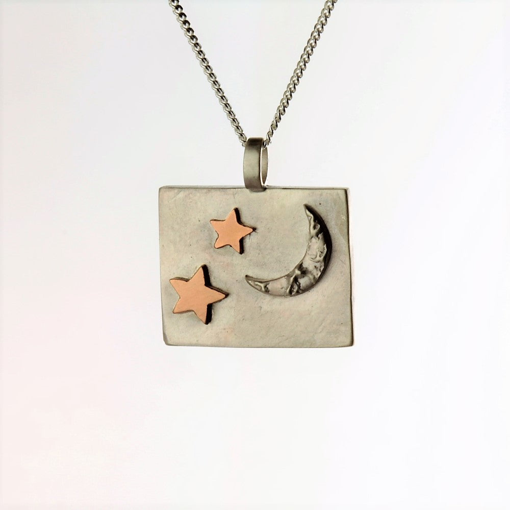 Luna moon and 9ct rose gold stars silver necklace