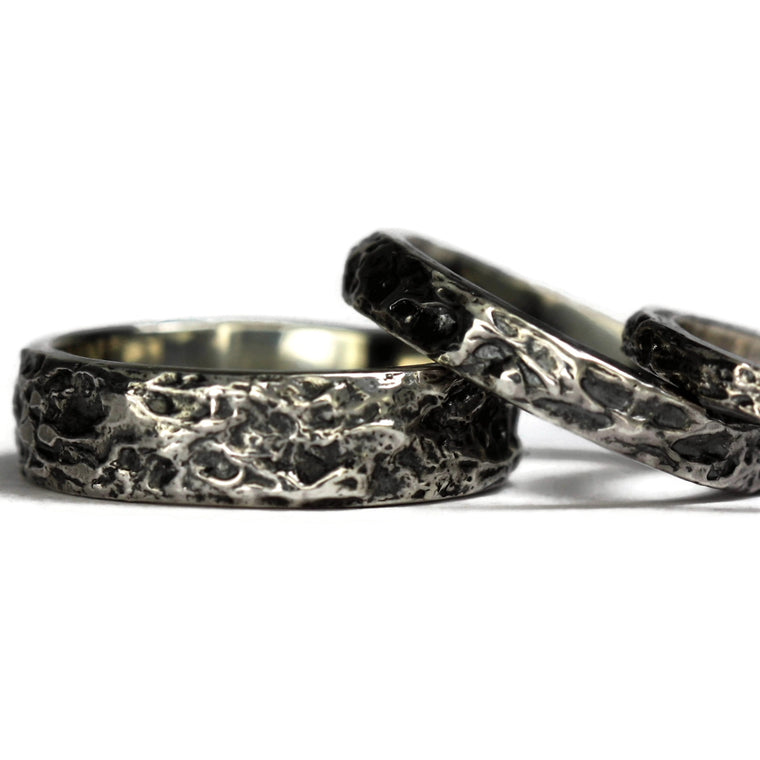 Wide textured sterling silver oxidized ring band