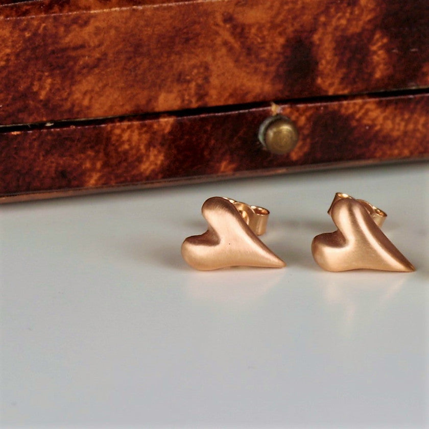Solid 9ct Rose Gold heart earrings